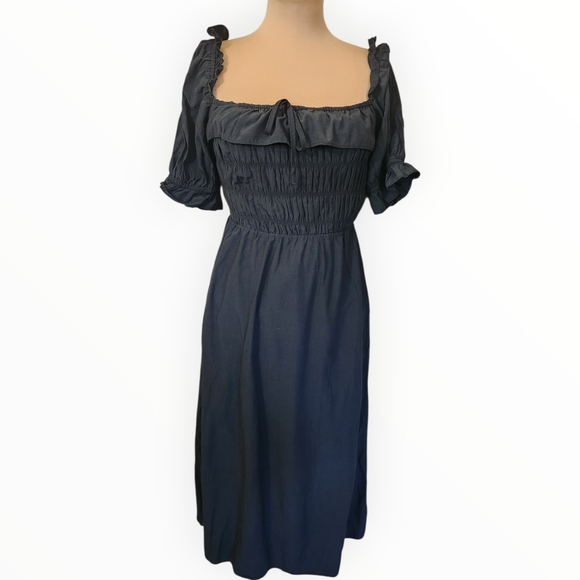 LULUS Nahanni Black Puff Sleeve Smocked Midi Dress - Size M - Picture 5 of 16